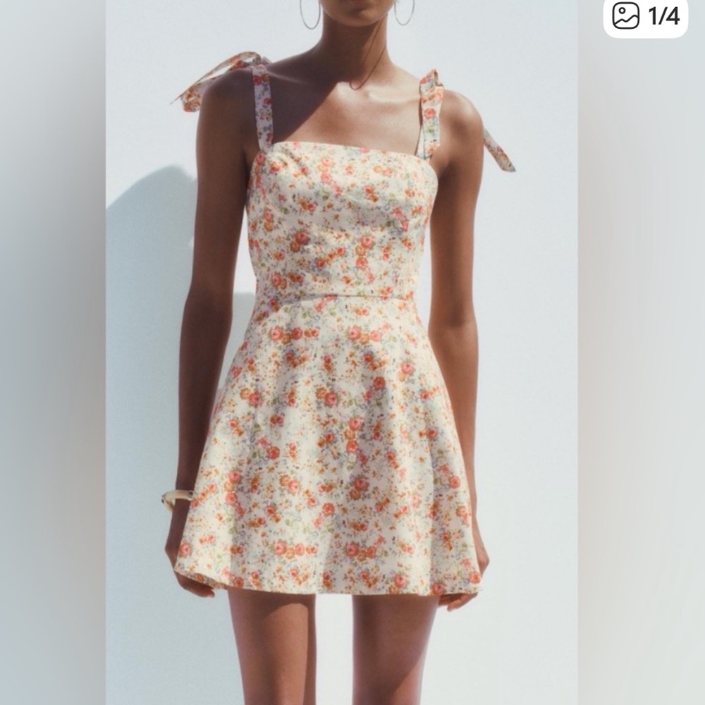 Zara NWT floral print mini dress with ties 4661/326